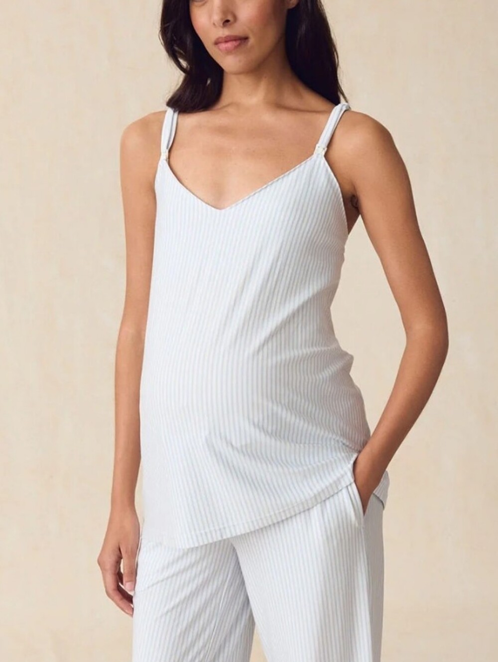NEW LAKE Maternity DreamModal Blue White Striped Nursing Maternity Tank Top XS